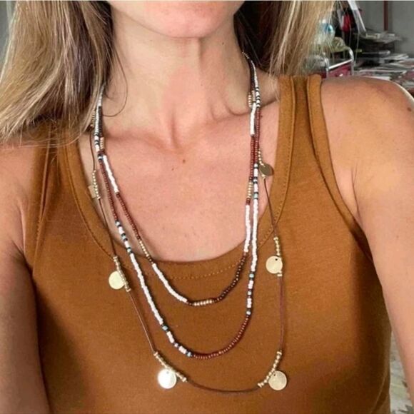 💖 2/$30 Boho indie sleeze multi layered gold charm beaded hippie necklace - Picture 1 of 15